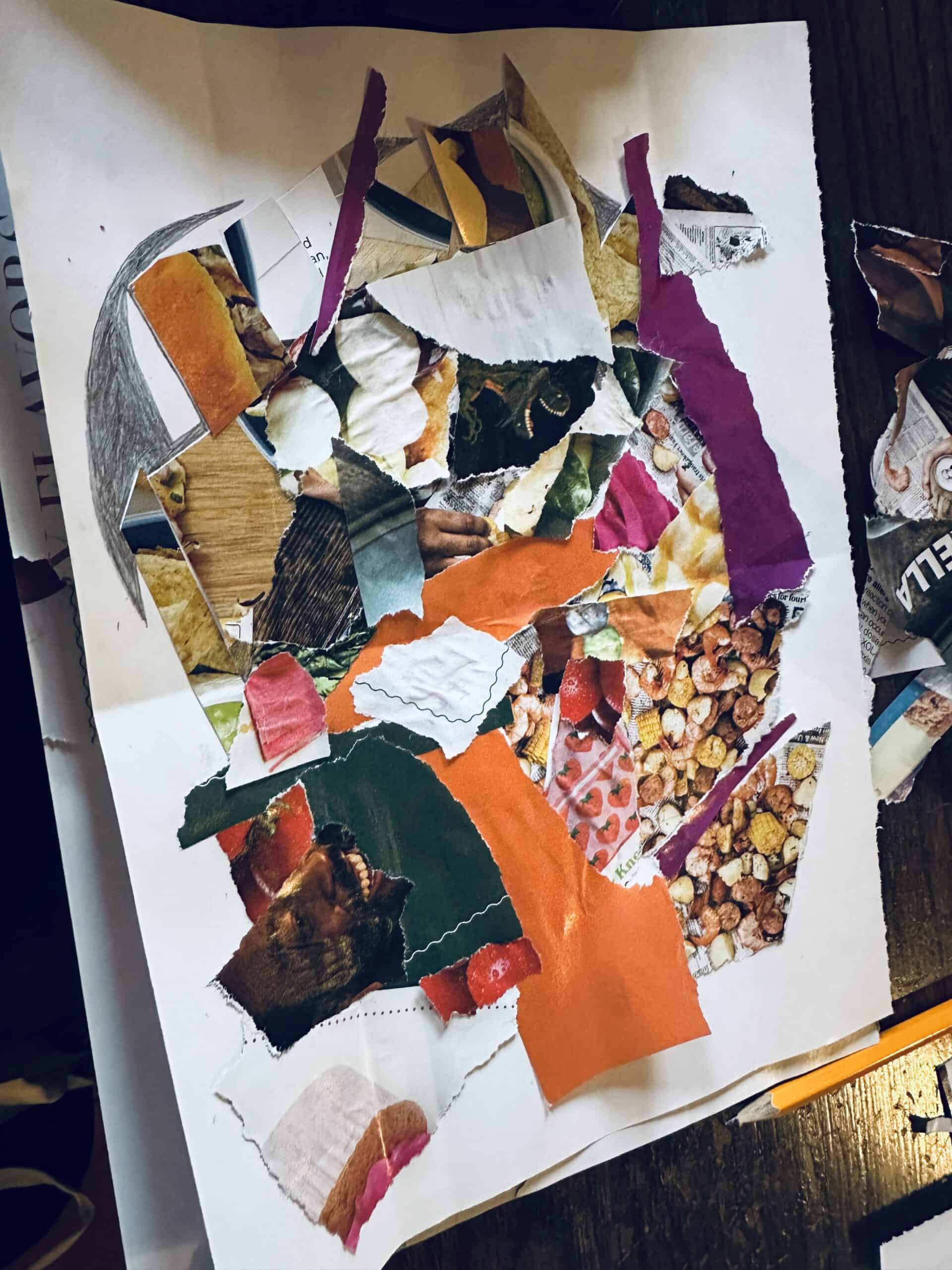 Paint palette and brush, mid-use